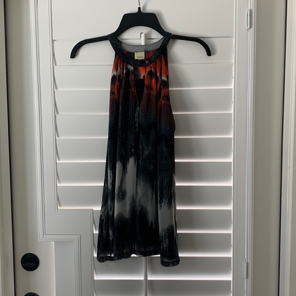 Ecru fully lined silky halter top w/ snap button closure in front